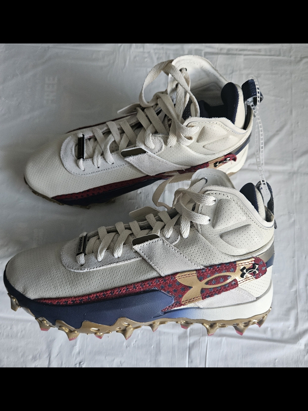 Under Armour Yard Turf USA Baseball Cleats White Red Blue Gold Men's Size 7 New